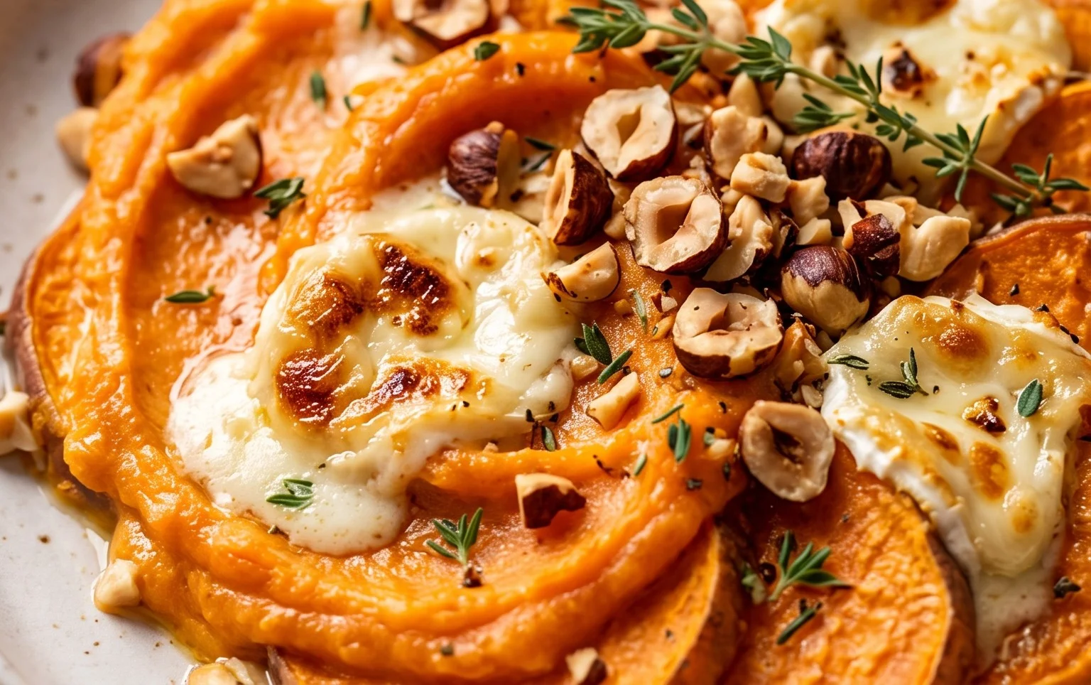 Gratin de patates douces au chèvre et noisettes